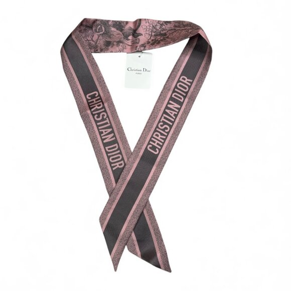 Christian Dior Mitzah Scarf Pink & Grey Silk Twilly Bandeau - Picture 2 of 6